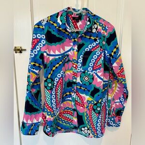 J Crew Multicolor Retro Print Button-Up Shirt - Pink & Blue